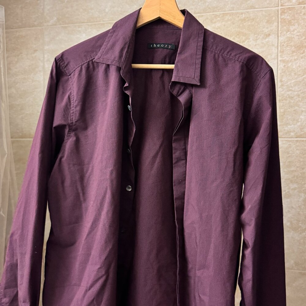 Theory Men's Long-Sleeved Button Down Collared Dress Shirt Medium M Slim Fit